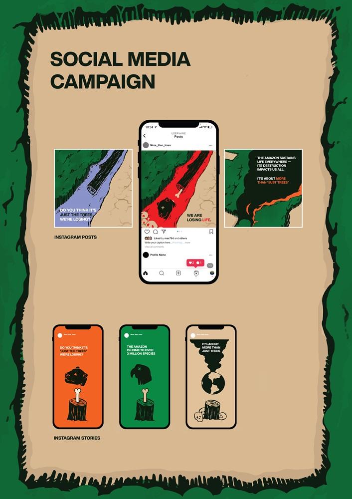Grafika promująca projekt o nazwie w języku angielskim - More than just trees, czyli Więcej niż drzewa, zwracający uwagę na konsekwencje kryzysu klimatycznego.
