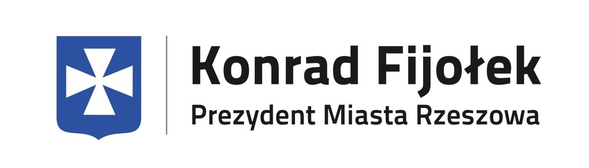 Herb Rzeszowa i napis: Konrad Fijołek Prezydent Miasta Rzeszowa