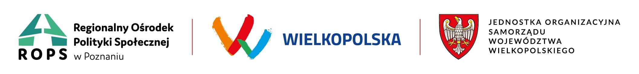 Logo Regionalnego Ośrodka Polityki Społecznej w Poznaniu wraz z logotypem i herbem województwa wielkopolskiego