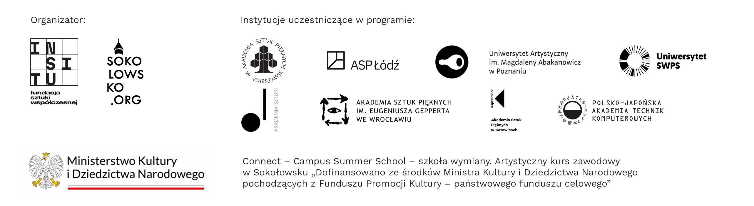 Logotypy instytucji zaangażowanych w Connect – Campus Summer School Sokołowsko