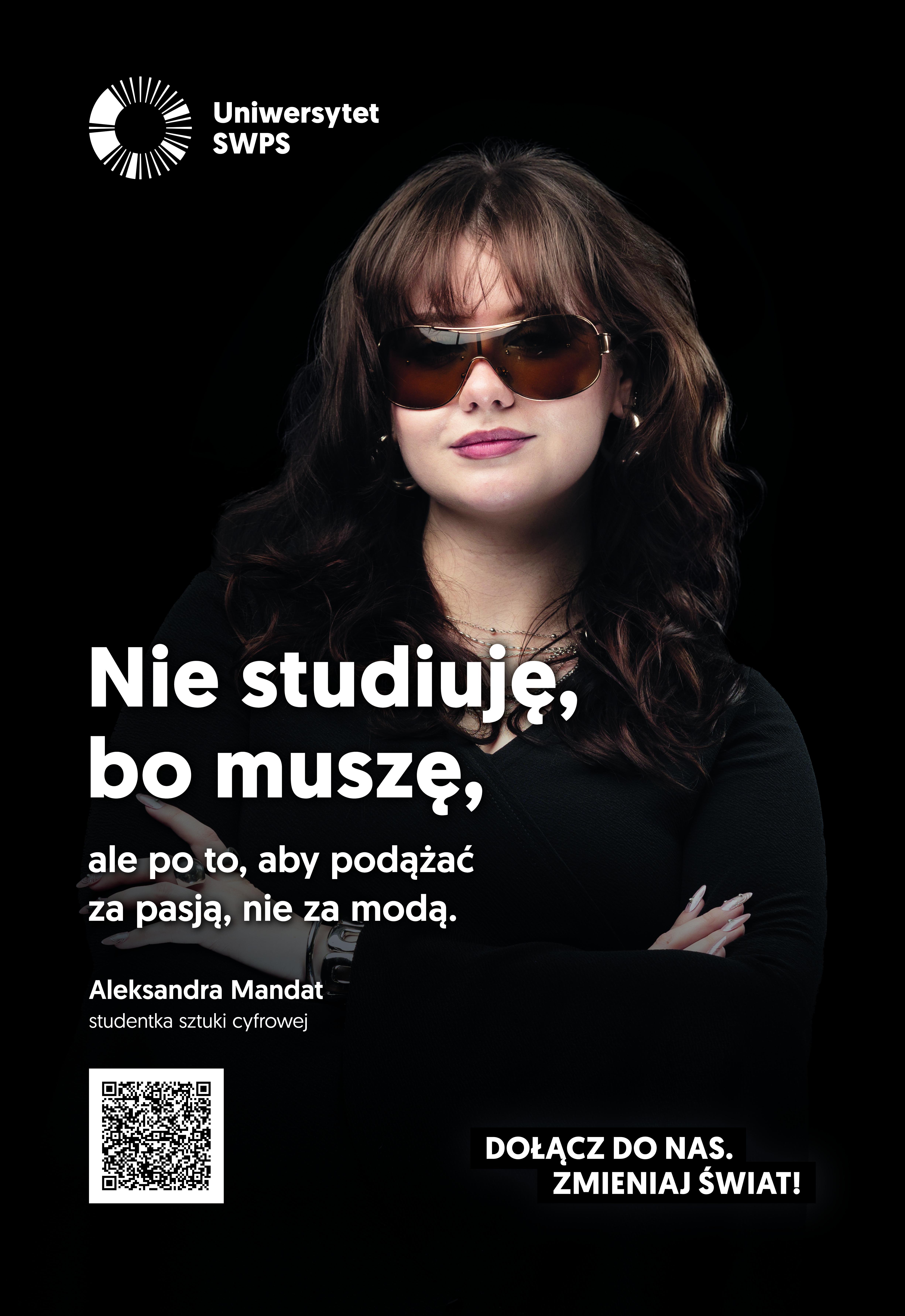 Reklama z Aleksandrą Mandat, studentką sztuki cyfrowej na Uniwersytecie SWPS