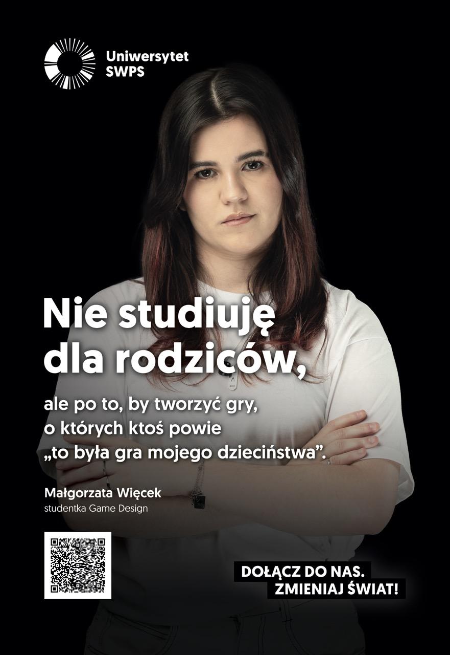 Reklama z Małgorzatą Więcek, studentką game design na Uniwersytecie SWPS