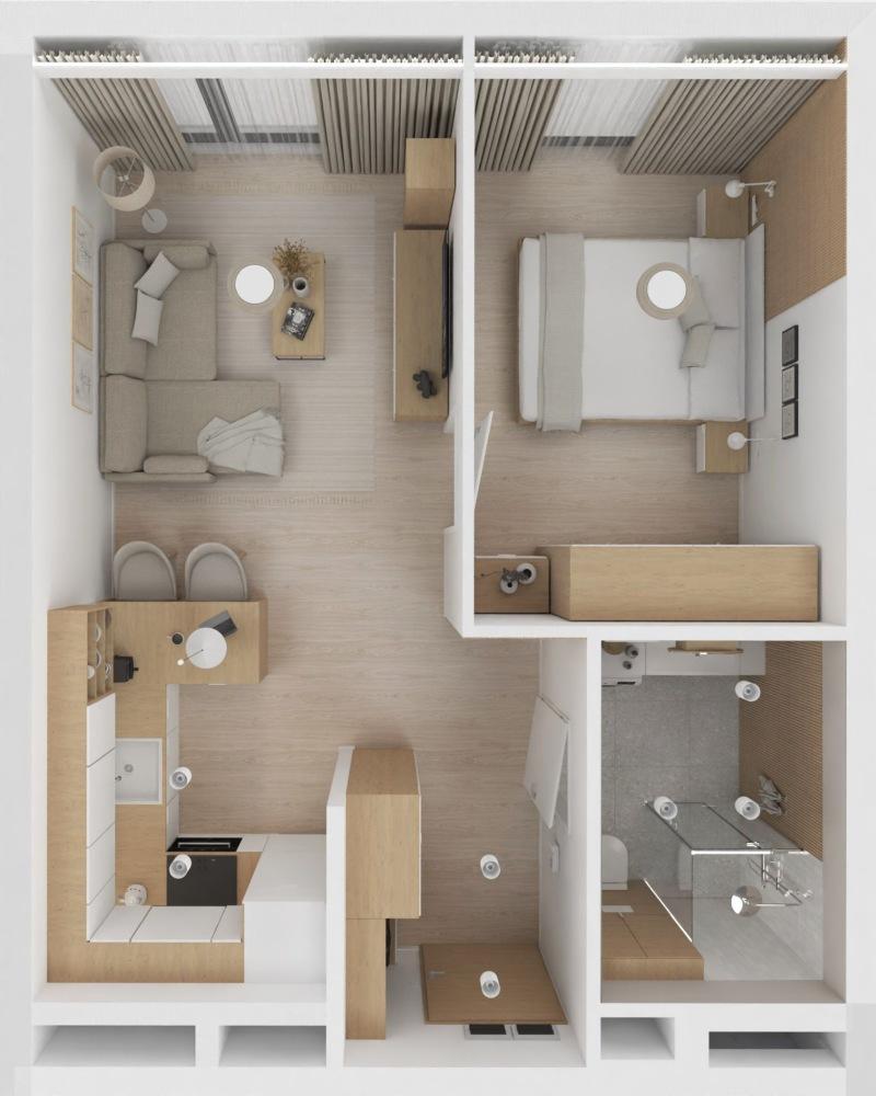 Plan apartamentu dwuosobowego w HT NEST