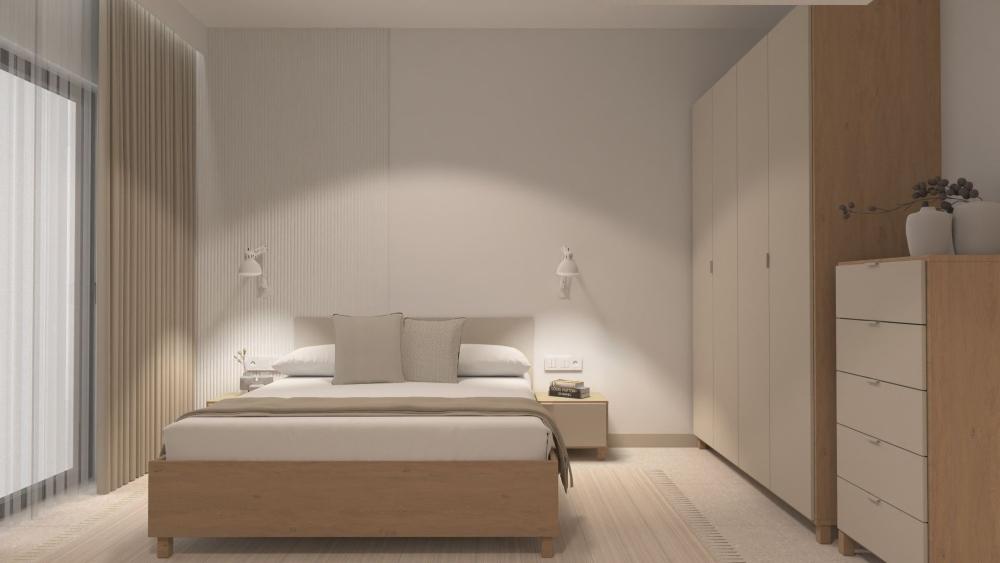 Wizualizacja: sypialnia w apartamencie dwuosobowym