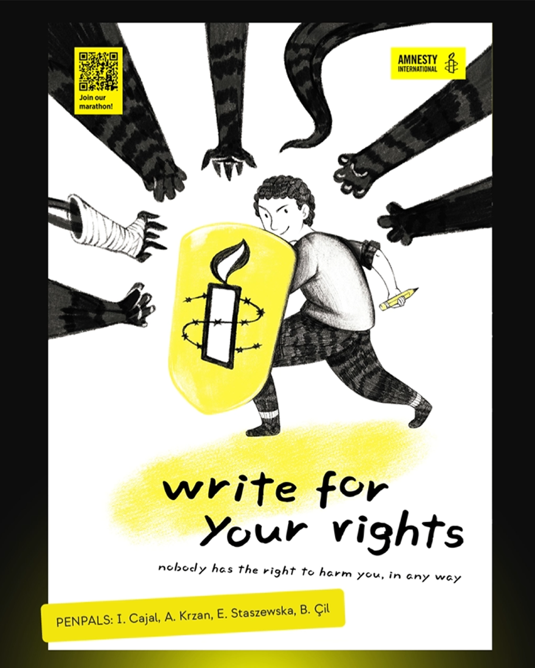 Plakat zaprojektowany przez uczestników projektu, promujący Maraton Pisania Listów Amnesty International