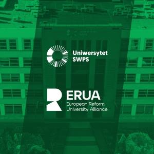 Logotypy uczelni i sojuszu ERUA na zielonym tle
