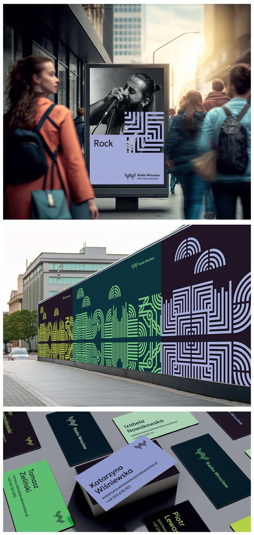 Identyfikacja wizualna Radia Wrocław. Reklamy w przestrzeni miejskiej i wizytówki